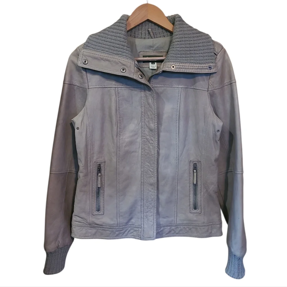 Women's Eddie Bauer Lamb Leather Jacket Medium Light Grey - Picture 3 of 15